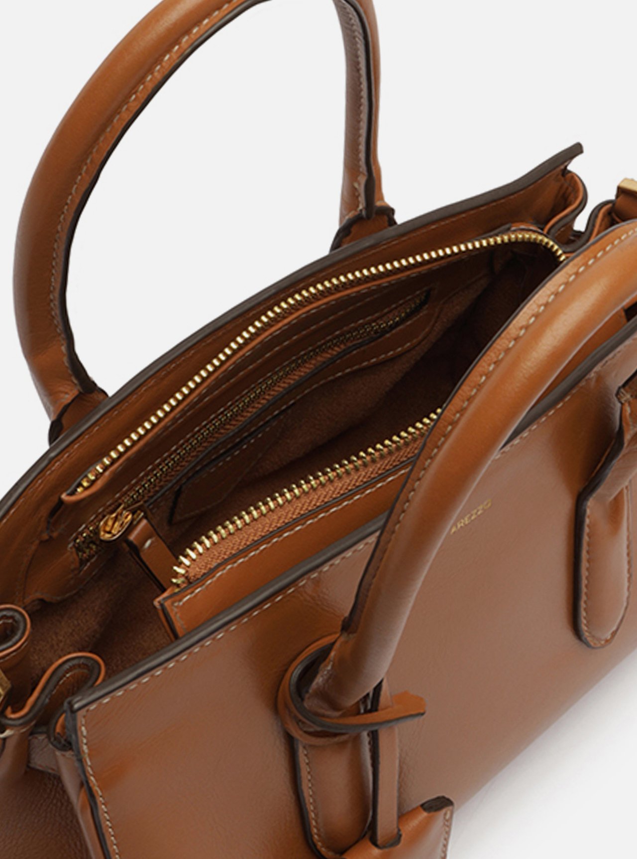 Bolsa Tote Marrom Couro Pequena Metais — foto 4