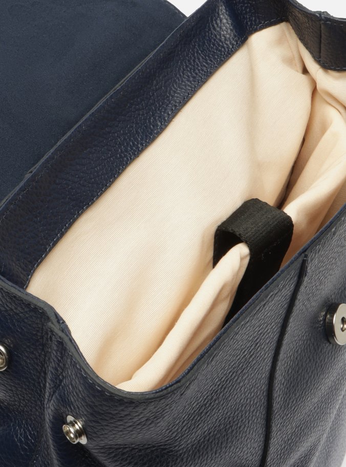Mochila Azul Couro Grande Bolsos