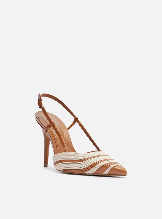 Scarpin Marrom Couro Salto Alto Slingback Bicolor