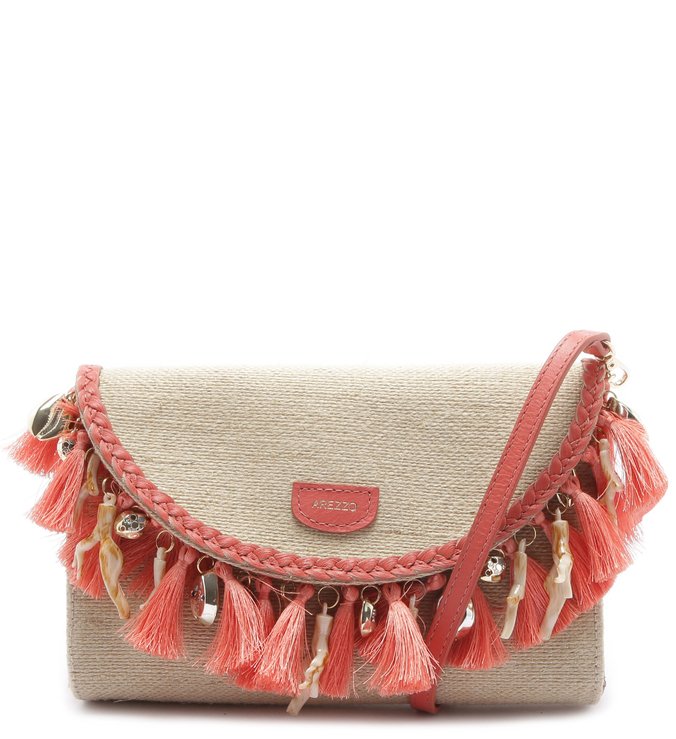 Clutch Palha Lilian Pequena Natural e Coralina