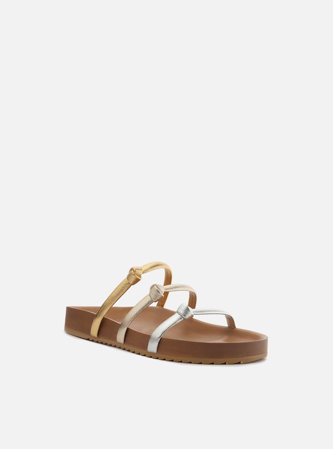 Sandália Papete Metalizada Flatform Tiras Nó