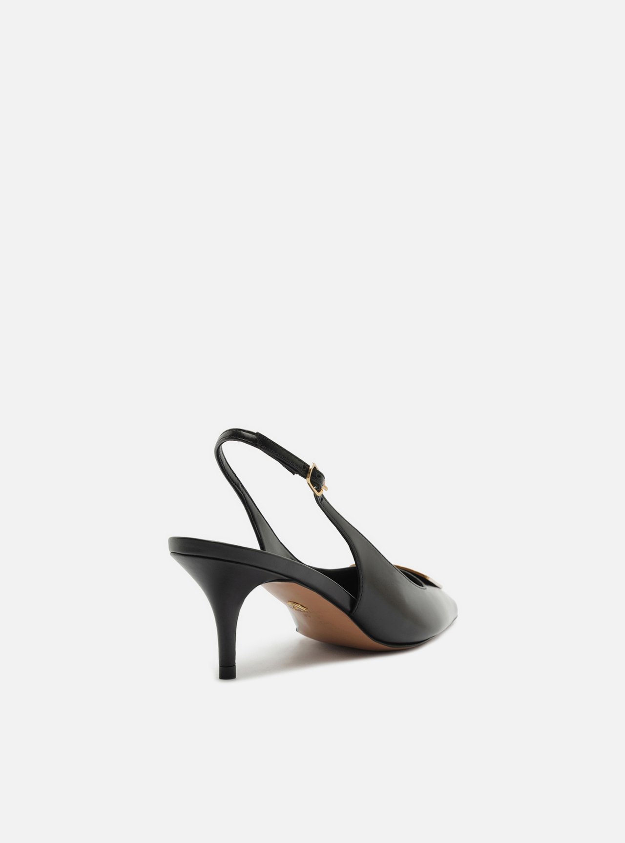 Scarpin Preto Couro Salto Fino Metais Slingback — foto 3