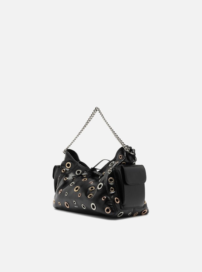 Bolsa Tiracolo Preta Couro Pequena Ilhoses