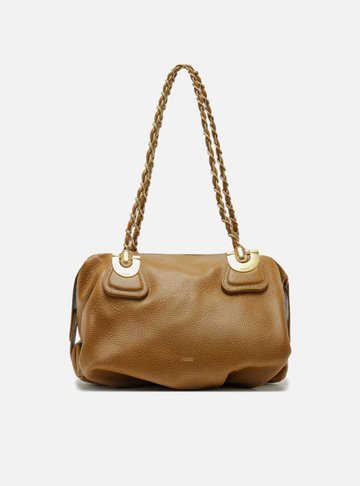 Bolsa Bowling Caramelo Couro Média Franzida