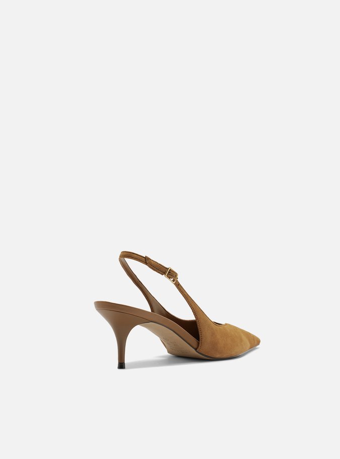 Scarpin Marrom Camurça Salto Kitten Slingback