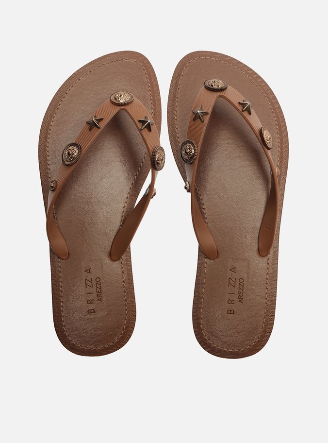 Chinelo de Dedo Marrom Aplicações