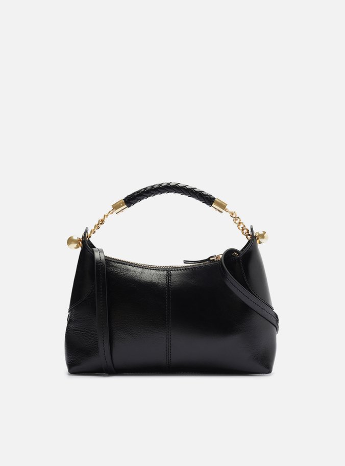 Bolsa Tiracolo Preta Couro Média Alça Metais