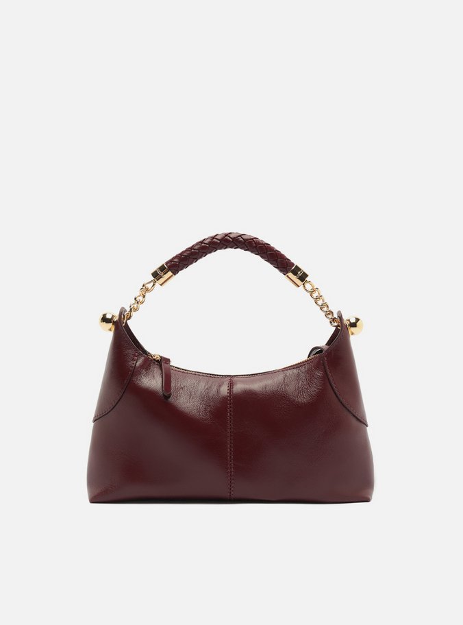 Bolsa Tiracolo Bordô Couro Média Alça Metais