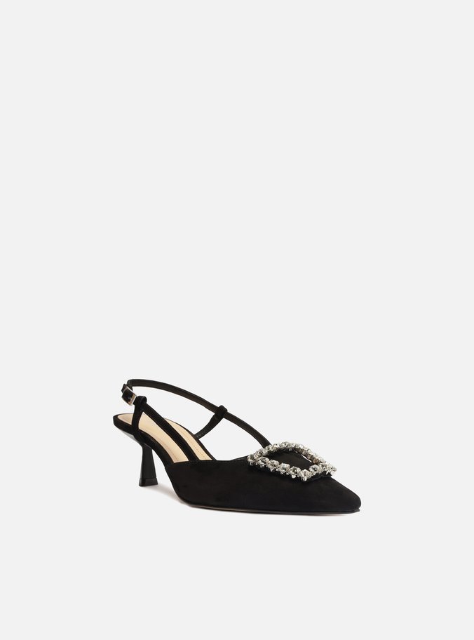 Scarpin Preto Nobuck Bico Fino Slingback Emily