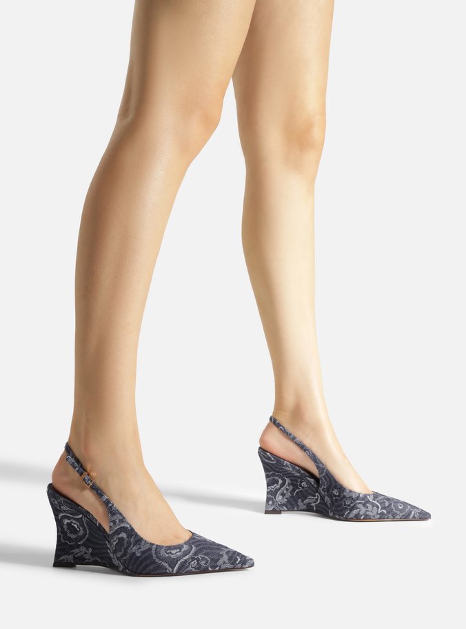 Scarpin Azul Tecido Slingback Anabela