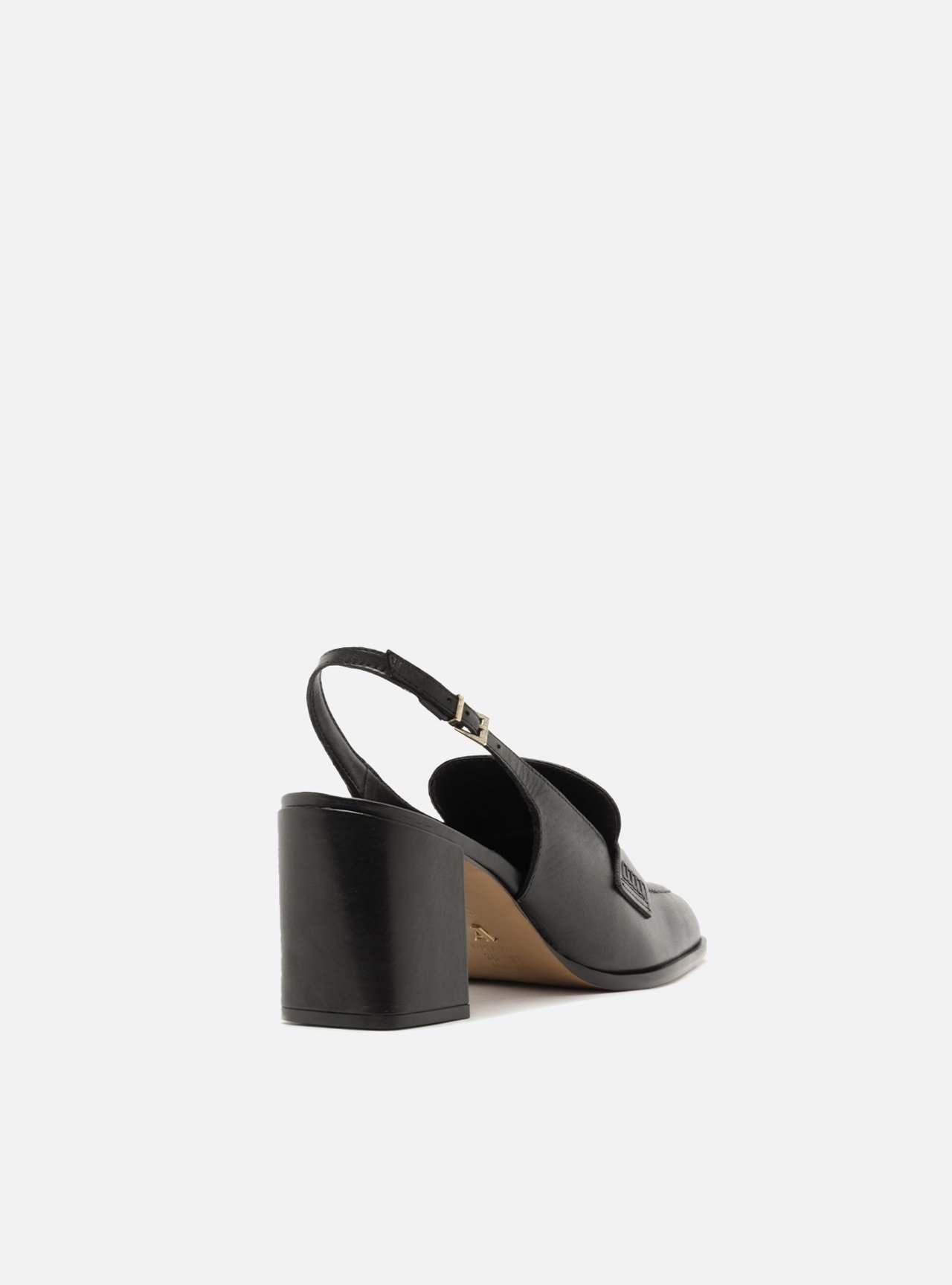Mocassim Preto Couro Salto Bloco Slingback — foto 3