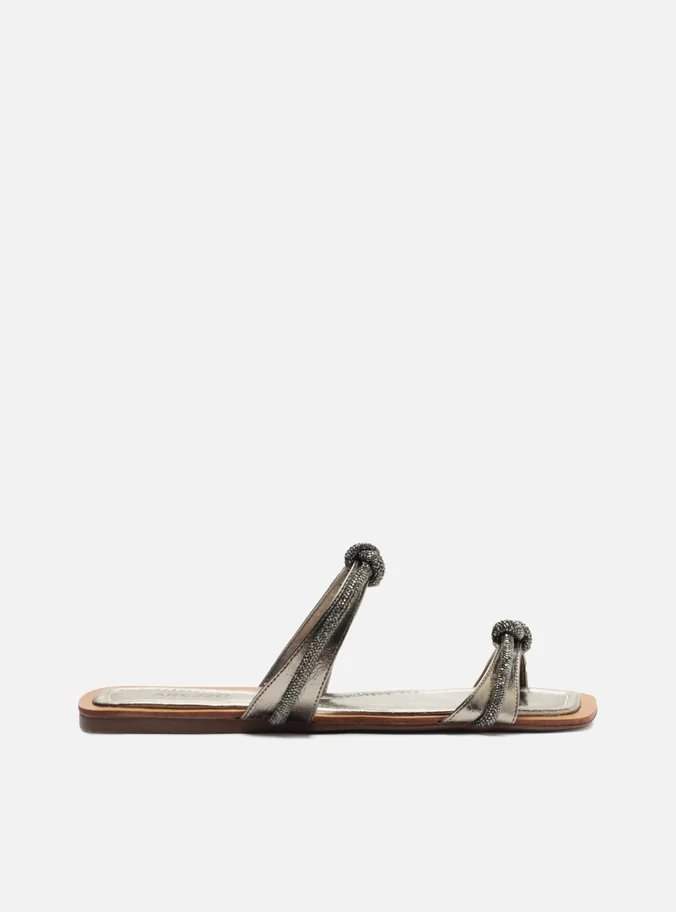 Sandália Rasteira Prata Salto Rasteiro