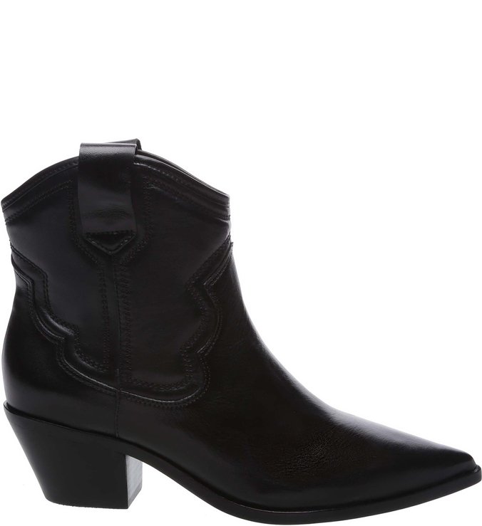 Ankle Boot Western Couro Preta