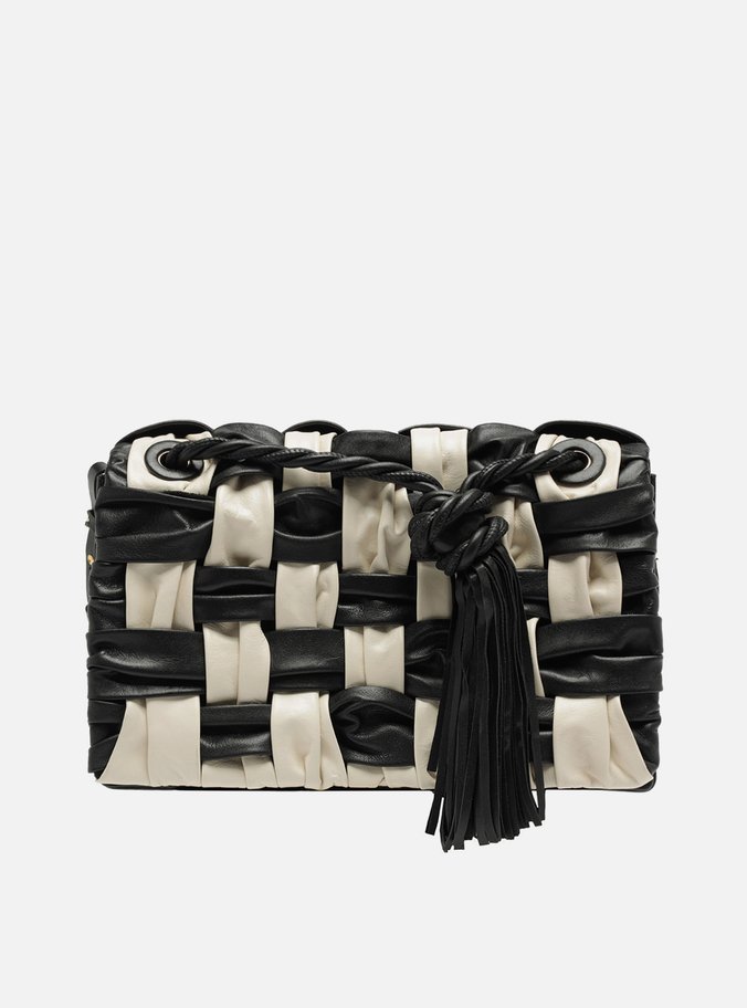 Bolsa Tiracolo Preta Couro Grande Tressê Bicolor