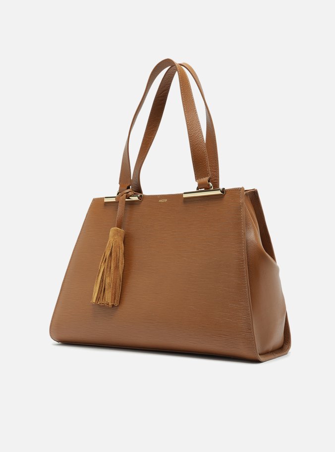 Bolsa Shopping Marrom Couro Grande Metal Barbicacho