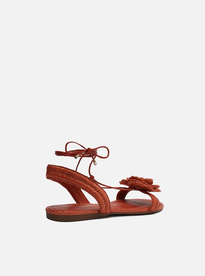 Sandália Rasteira Laranja Flor Amarração