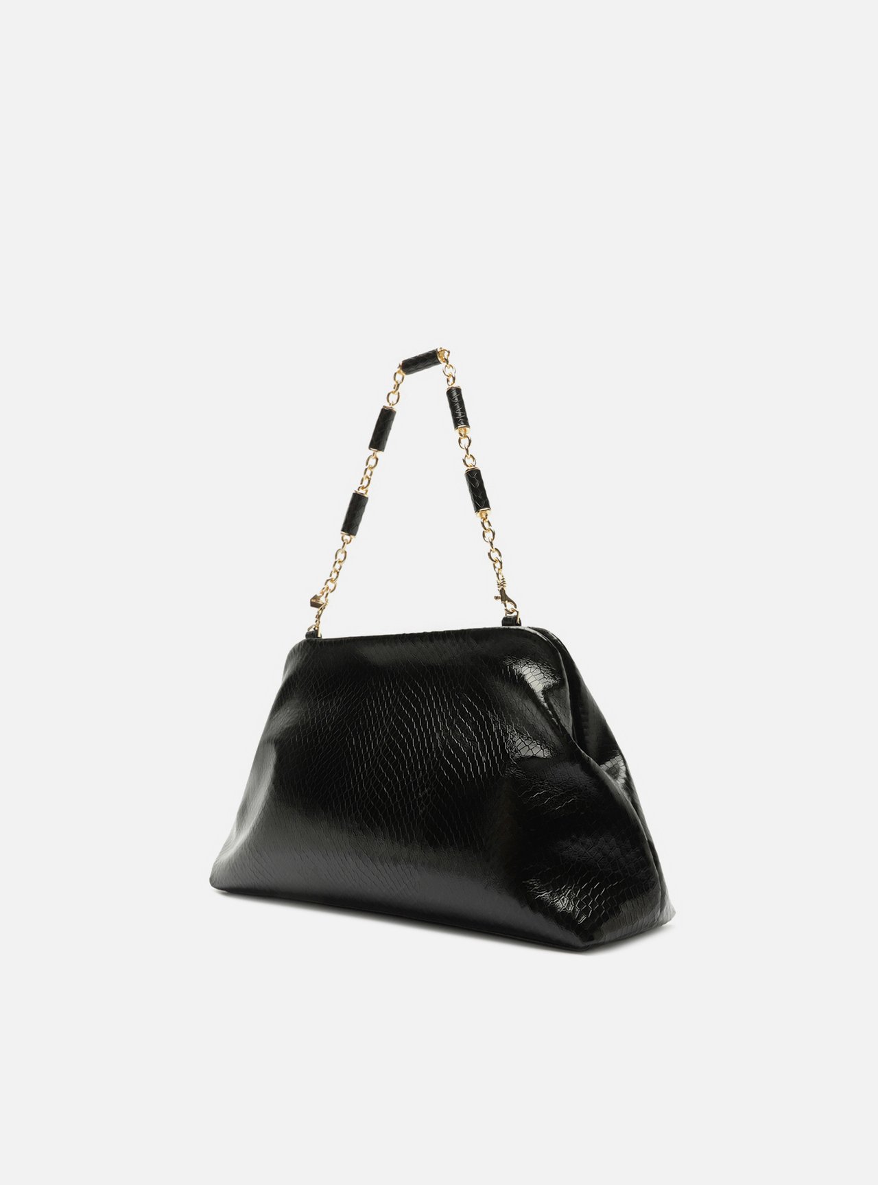 Bolsa Clutch Preta Couro Média Snake Corrente — foto 2