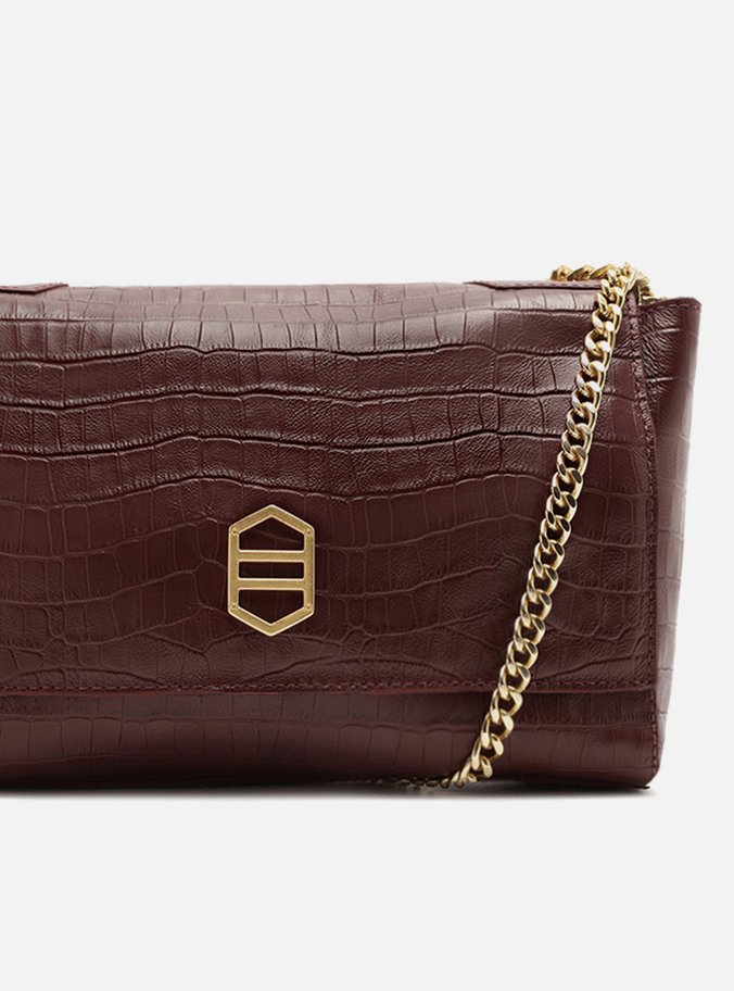 Bolsa Tiracolo Vermelha Couro Croco Média Reversível