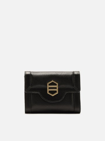 Carteira Preta Couro Pequena Moldura Metal