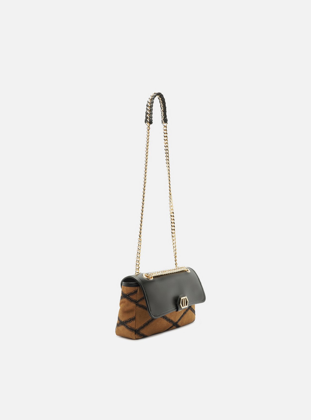 Bolsa Tiracolo Marrom Couro Pequena Corrente Dourada — foto 5