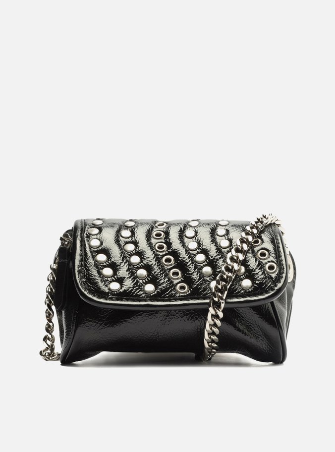 Bolsa Tiracolo Preta Couro Shine Pequena Ilhós