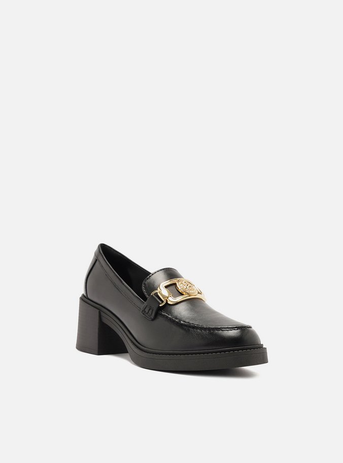 Mocassim Preto Couro Salto Bloco