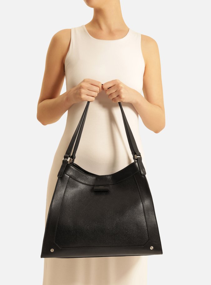 Bolsa Tote Preta Couro Grande Recortes