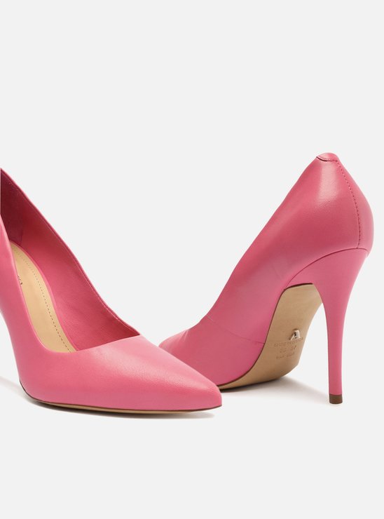 Scarpin Rosa Couro Salto Alto Fino
