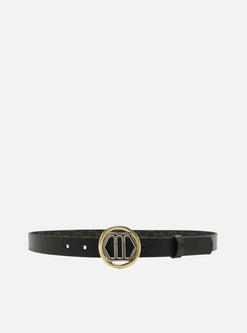 Cinto Preto Couro Largo Fivela Metal Bicolor