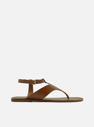 Sandália Rasteira Marrom Tira Larga