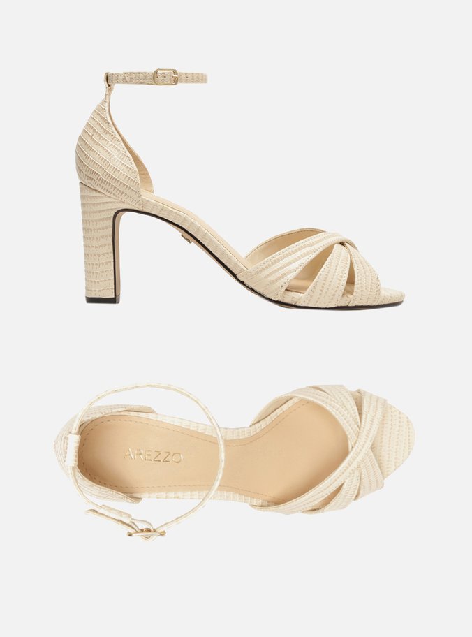 Sandália Off-White Textura Salto Bloco Tiras