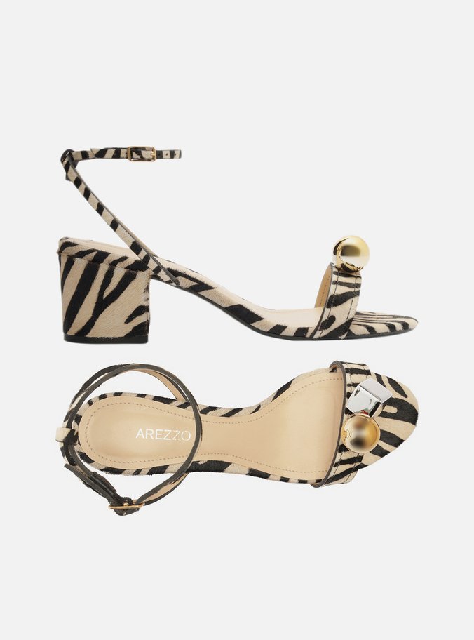 Sandália Animal Print Salto Bloco Metais