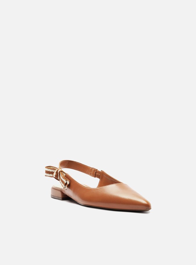 Sapatilha Marrom Couro Slingback Laço