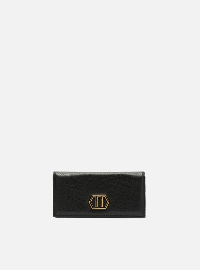 Clutch Preta Couro Snake Pequena Metal