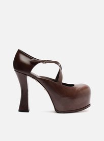 Scarpin Marrom Couro Salto Alto Meia Pata