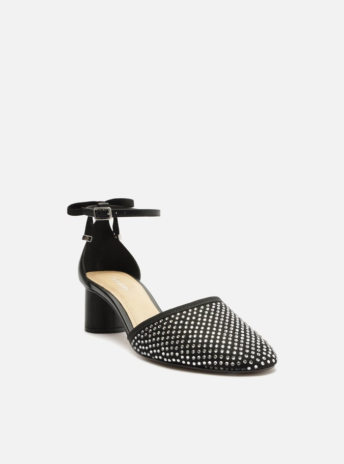 Scarpin Preto Salto Bloco Aberto Strass