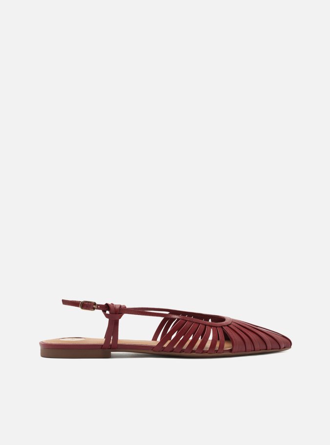 Sapatilha Vermelha Couro Bico Fino Slingback Tiras