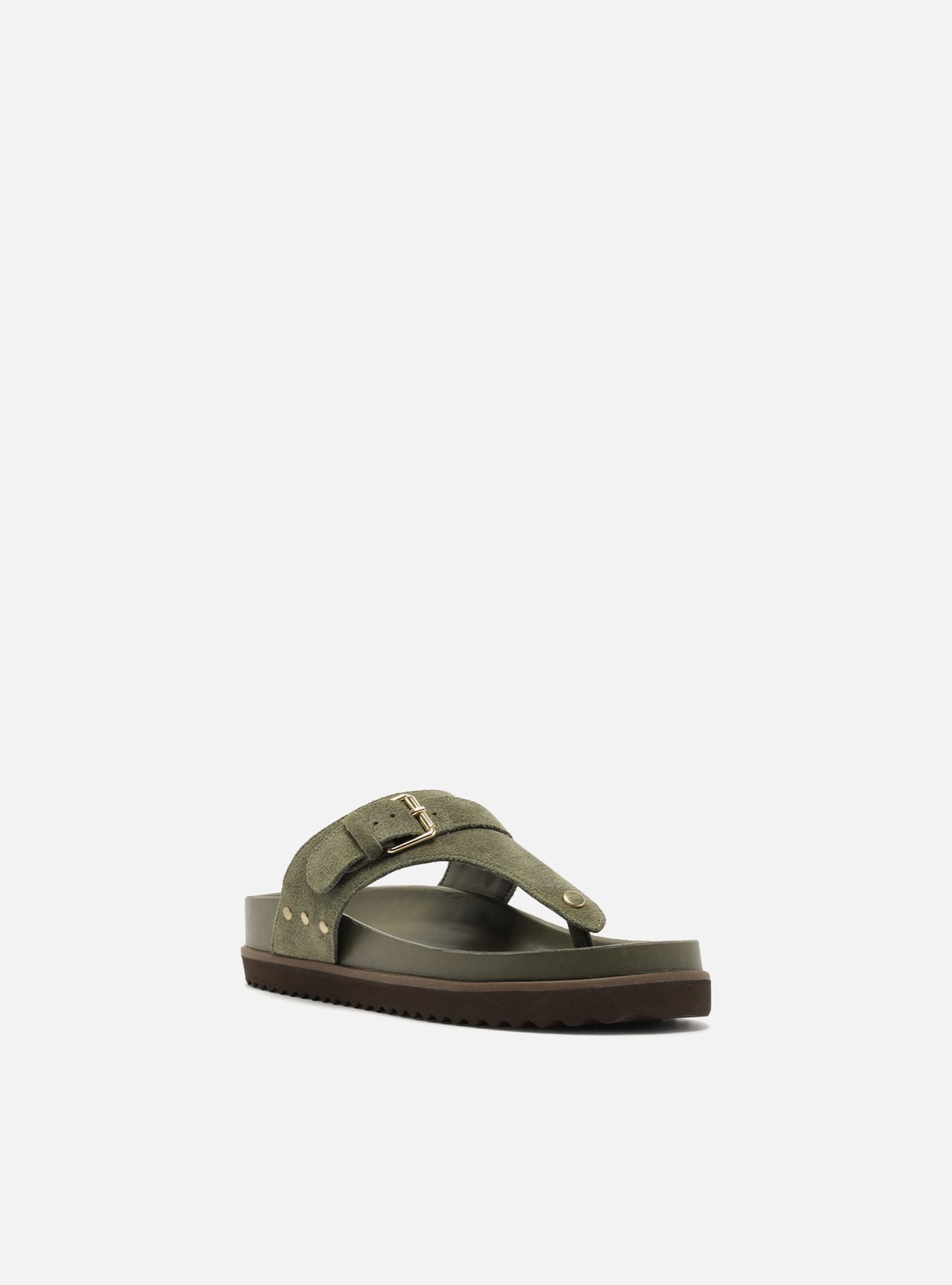 Sandália Papete Verde Suede Tira Fivela — foto 2