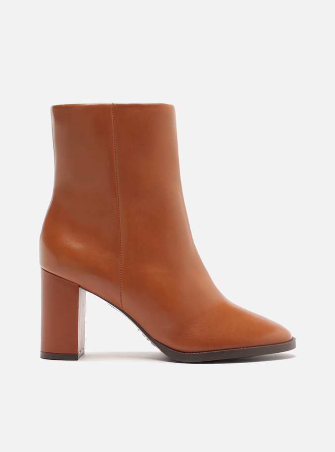 Bota Marrom Couro Salto Bloco Cano Curto 