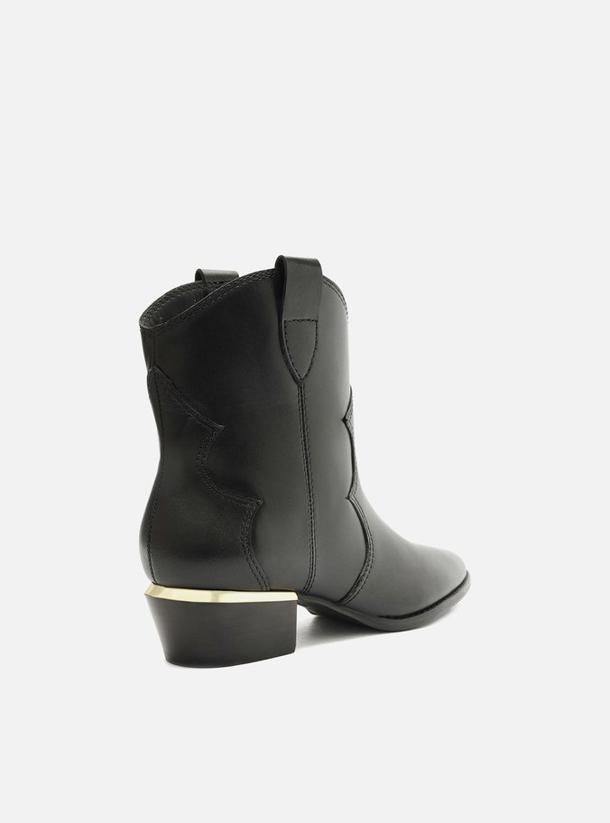 Bota Preta Couro Cano Curto Salto Baixo West