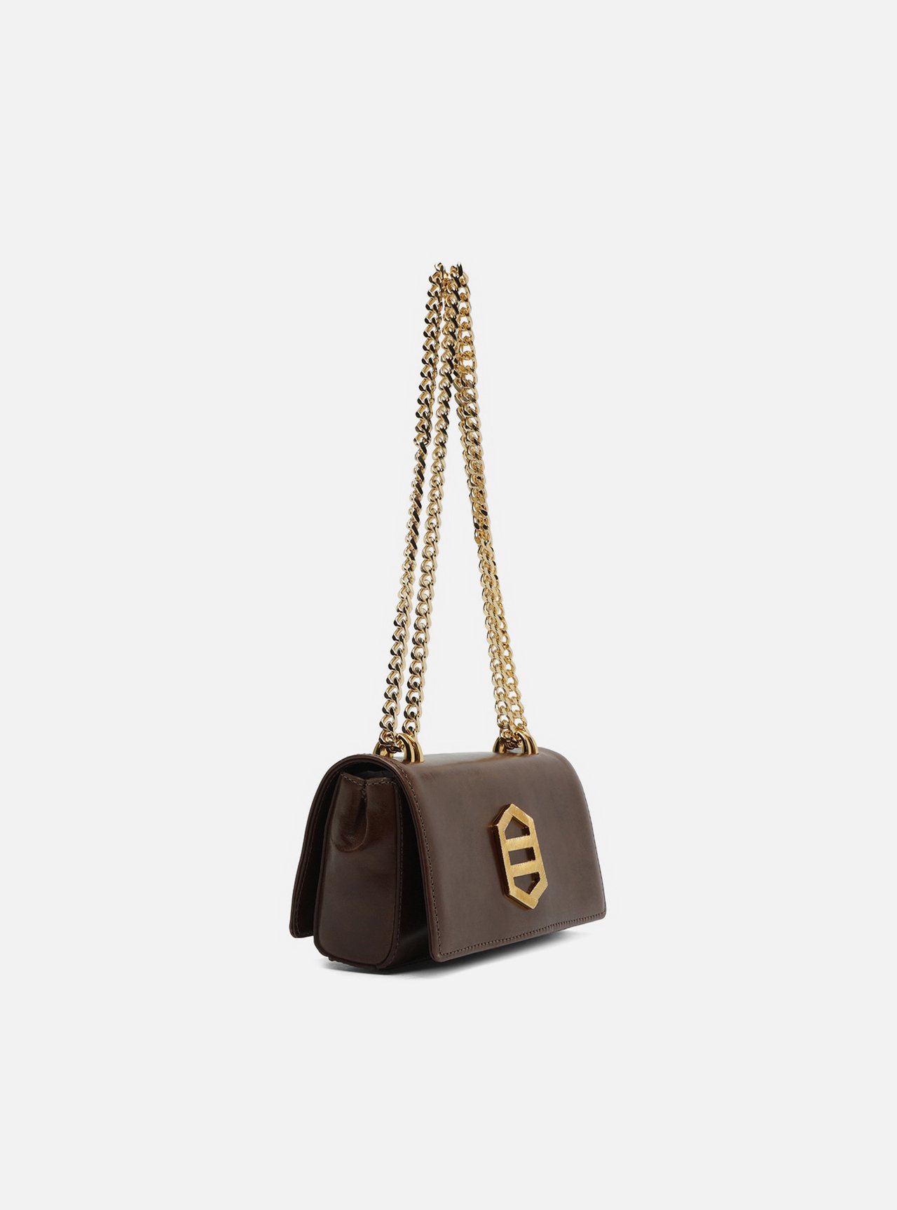 Bolsa Tiracolo Marrom Couro Pequena Metal Dourado — foto 5