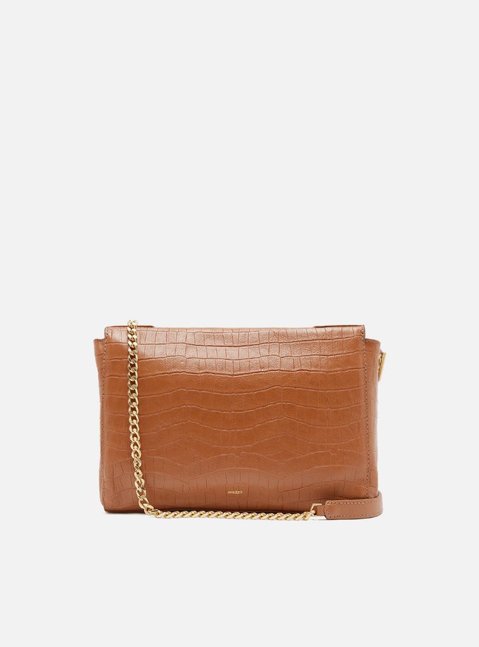 Bolsa Tiracolo Marrom Couro Croco Média Reversível