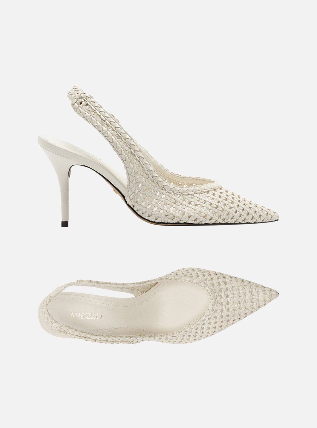 Scarpin Branco Tressê Bico Fino Slingback — foto 5