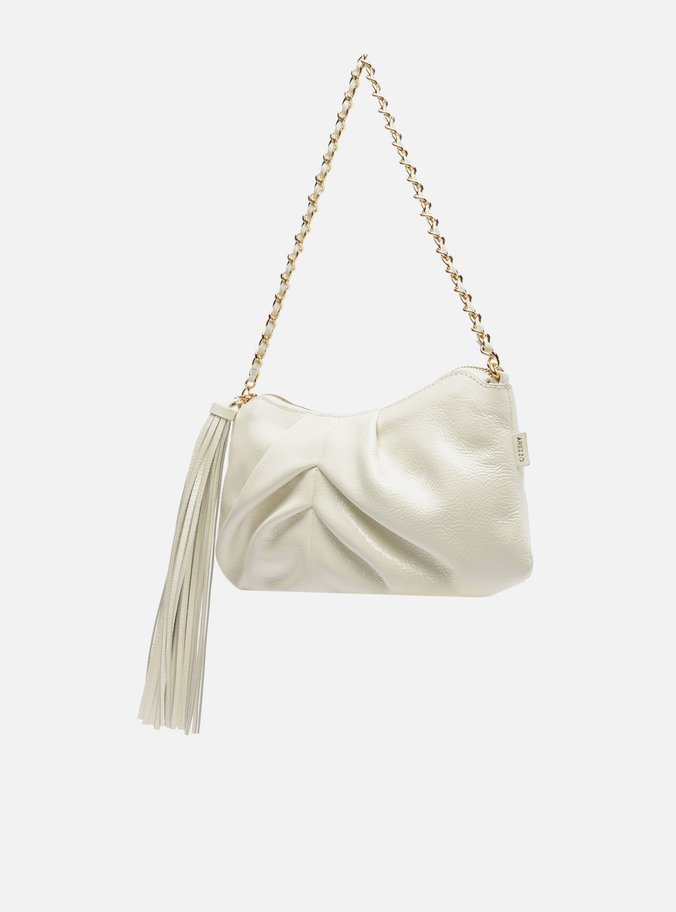 Bolsa Shoulder Branca Couro Grande Franzida