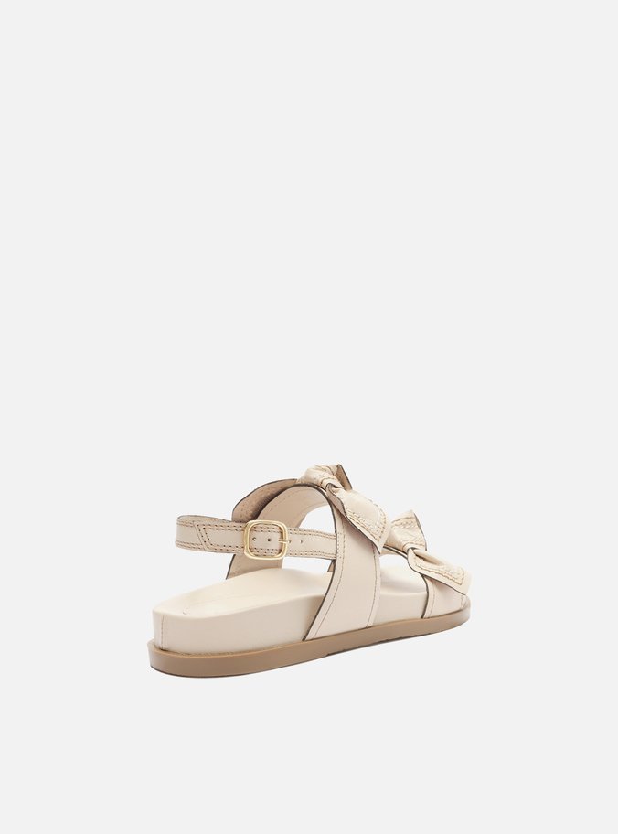 Sandália Rasteira Branca Couro Flatform Laços