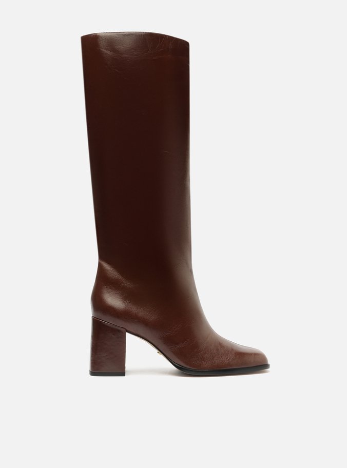 Bota Marrom Couro Cano Médio Bloco