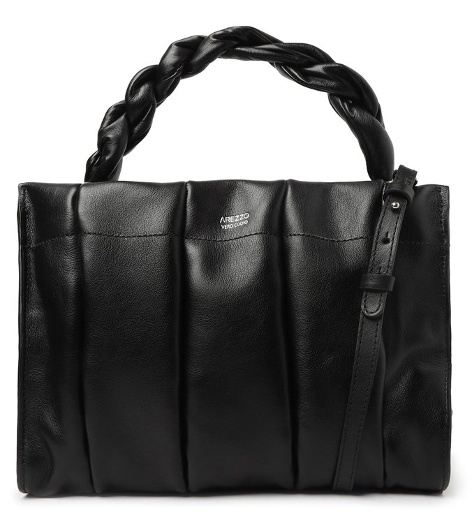 Bolsa Tote Grande Preta Couro Milano