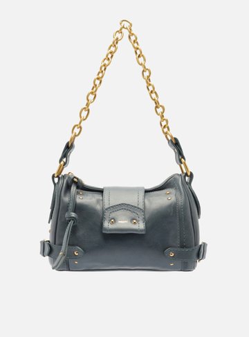 Bolsa Tiracolo Azul Couro Média Rebites