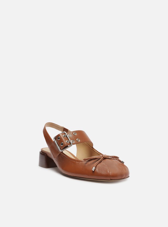 Sapato Boneca Marrom Couro Salto Bloco Fivela