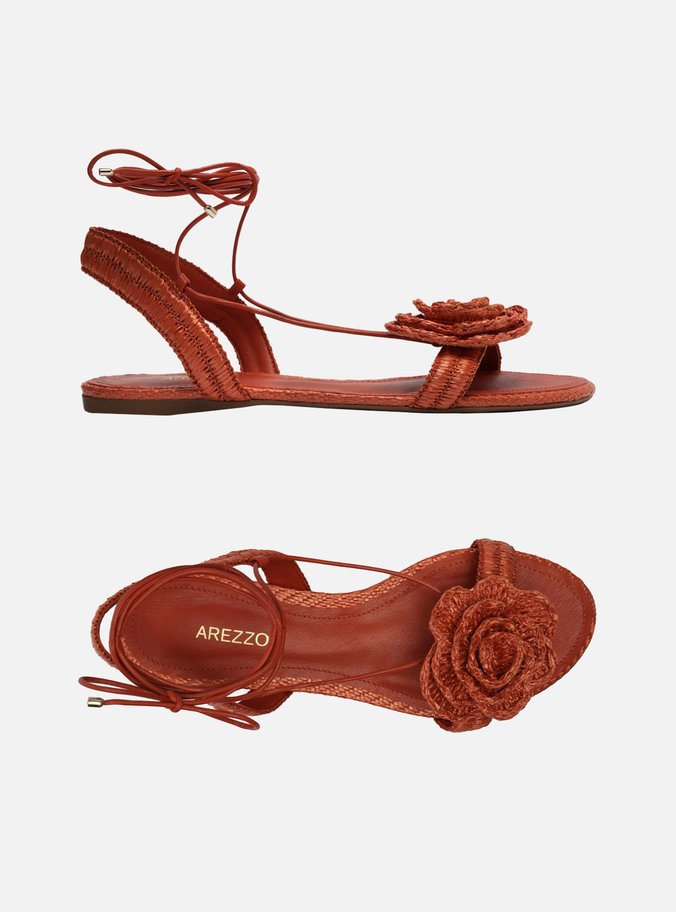 Sandália Rasteira Laranja Flor Amarração